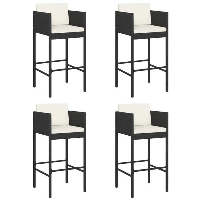 barstole med hynder 4 stk. polyrattan sort