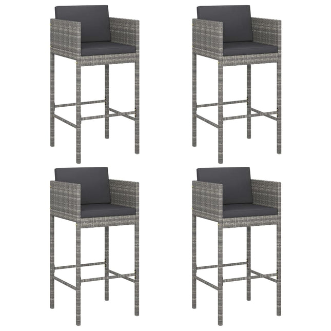barstole 4 stk. med hynder polyrattan grå