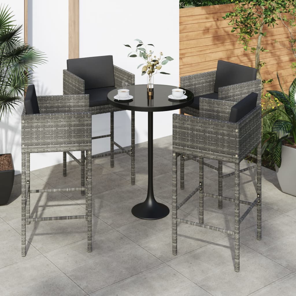 barstole 4 stk. med hynder polyrattan gr
