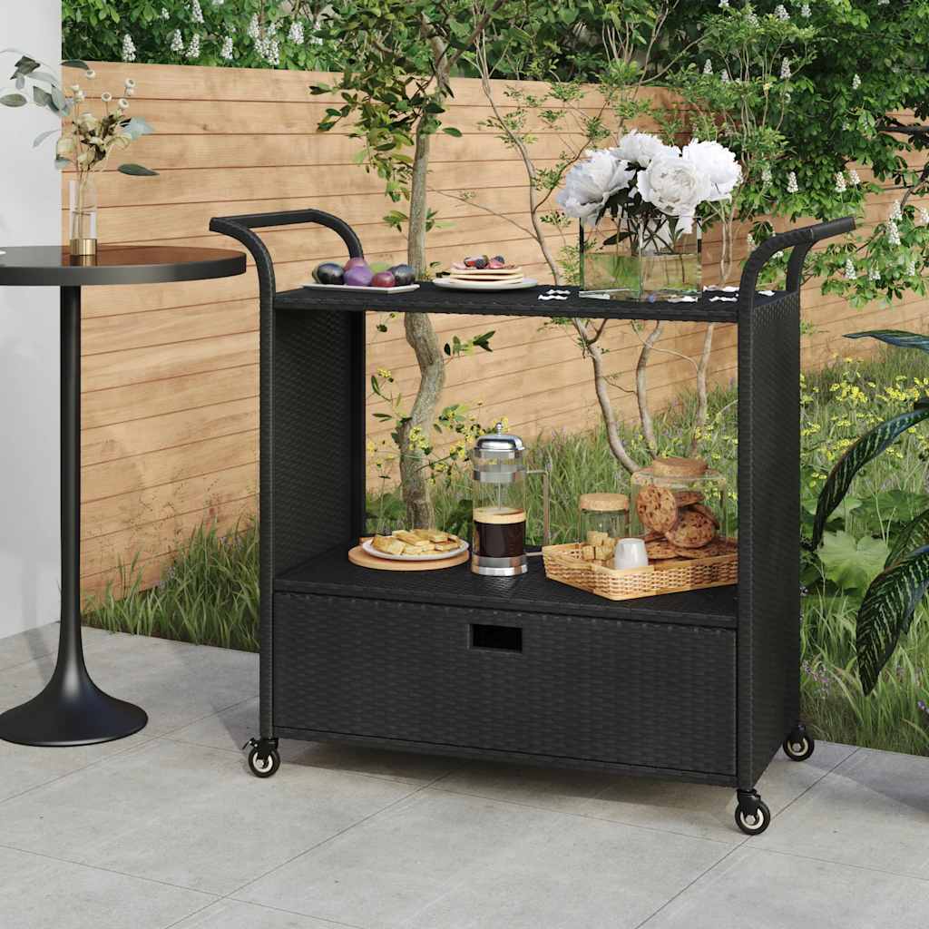 barvogn med skuffe 100x45x97 cm polyrattan sort billede