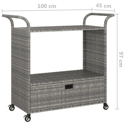barvogn med skuffe 100x45x97 cm polyrattan grå