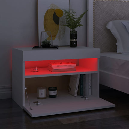 sengebord med LED-lys 2 stk. 60x35x40 cm konstrueret træ hvid
