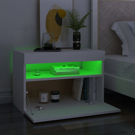 sengebord med LED-lys 2 stk. 60x35x40 cm konstrueret træ hvid