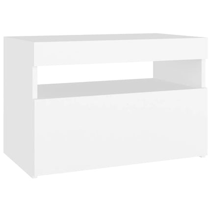 sengebord med LED-lys 2 stk. 60x35x40 cm konstrueret træ hvid