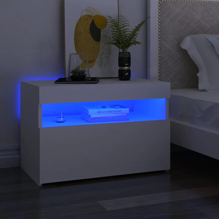 sengebord med LED-lys 2 stk. 60x35x40 cm konstrueret træ hvid