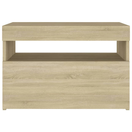 sengebord med LED-lys 60x35x40 cm konstrueret træ sonoma-eg