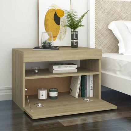 sengebord med LED-lys 2 stk. 60x35x40 cm sonoma-eg