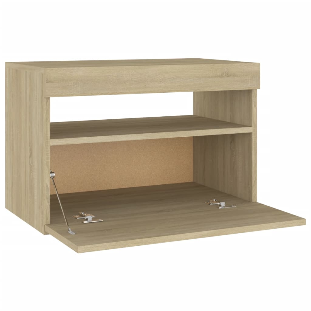 sengebord med LED-lys 2 stk. 60x35x40 cm sonoma-eg
