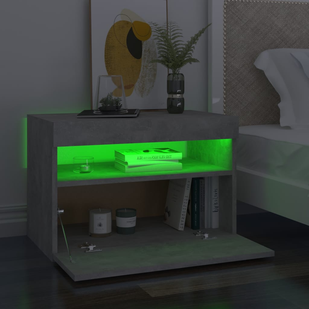 sengebord med LED-lys 2 stk. 60x35x40 cm betongrå