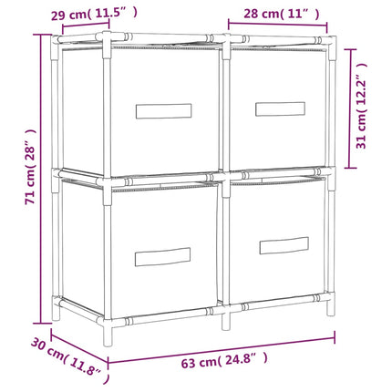 opbevaringsreol med 4 stofkurve 63x30x71 cm stål grå