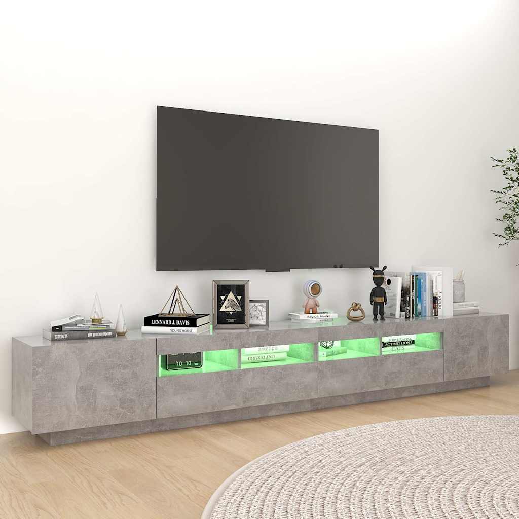 tv-skab med LED-lys 260x35x40 cm betongrå