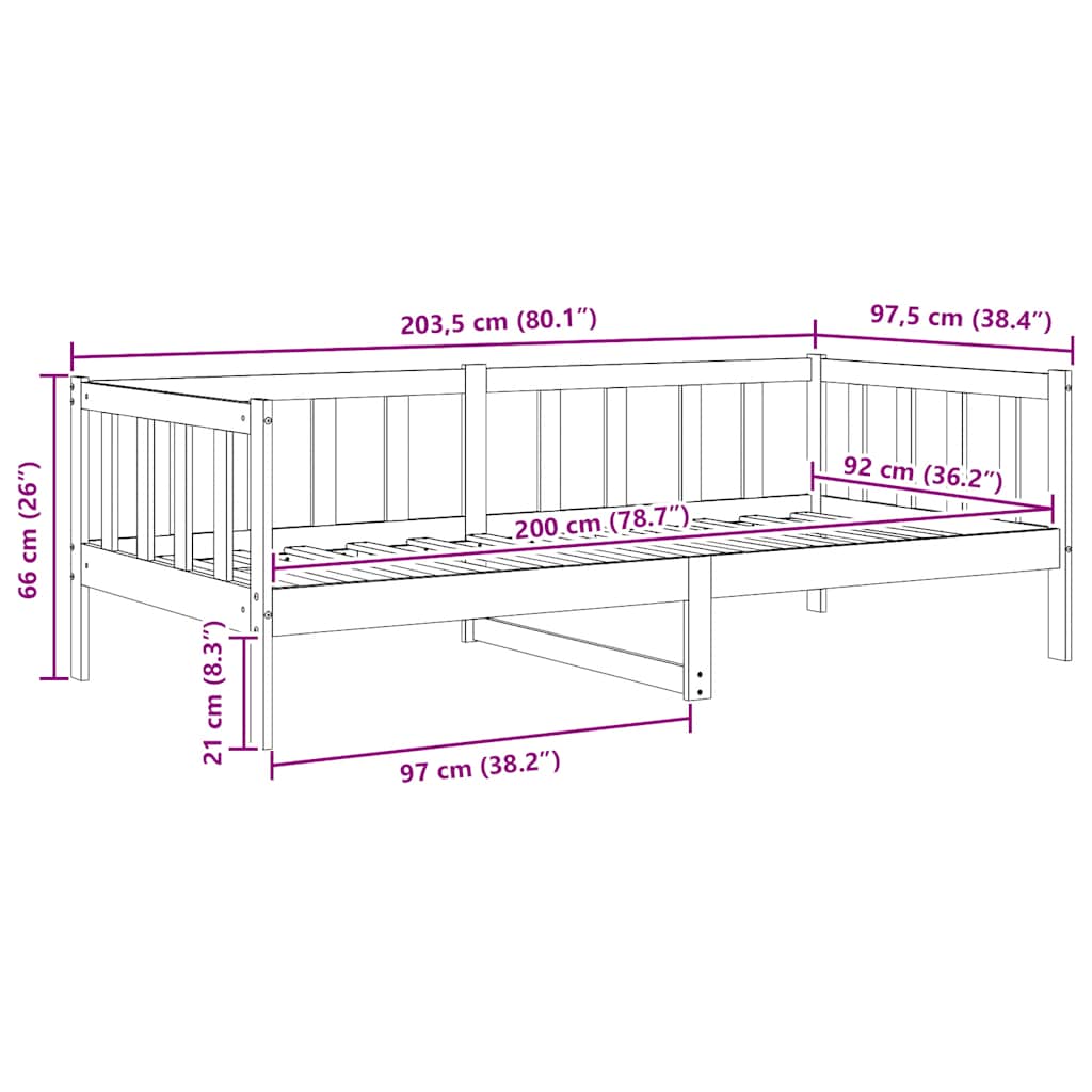 daybed 90x200 cm massivt fyrretræ hvid