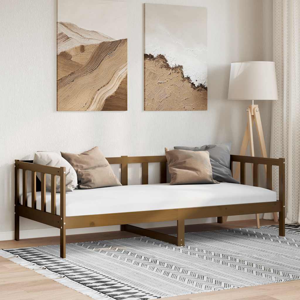 daybed 90x200 cm massivt fyrretræ gyldenbrun billede