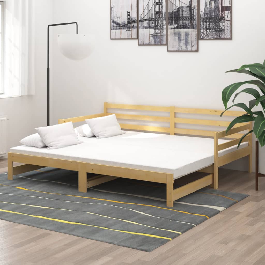 daybed med udtræk 2x(90x200) cm massivt fyrretræ billede