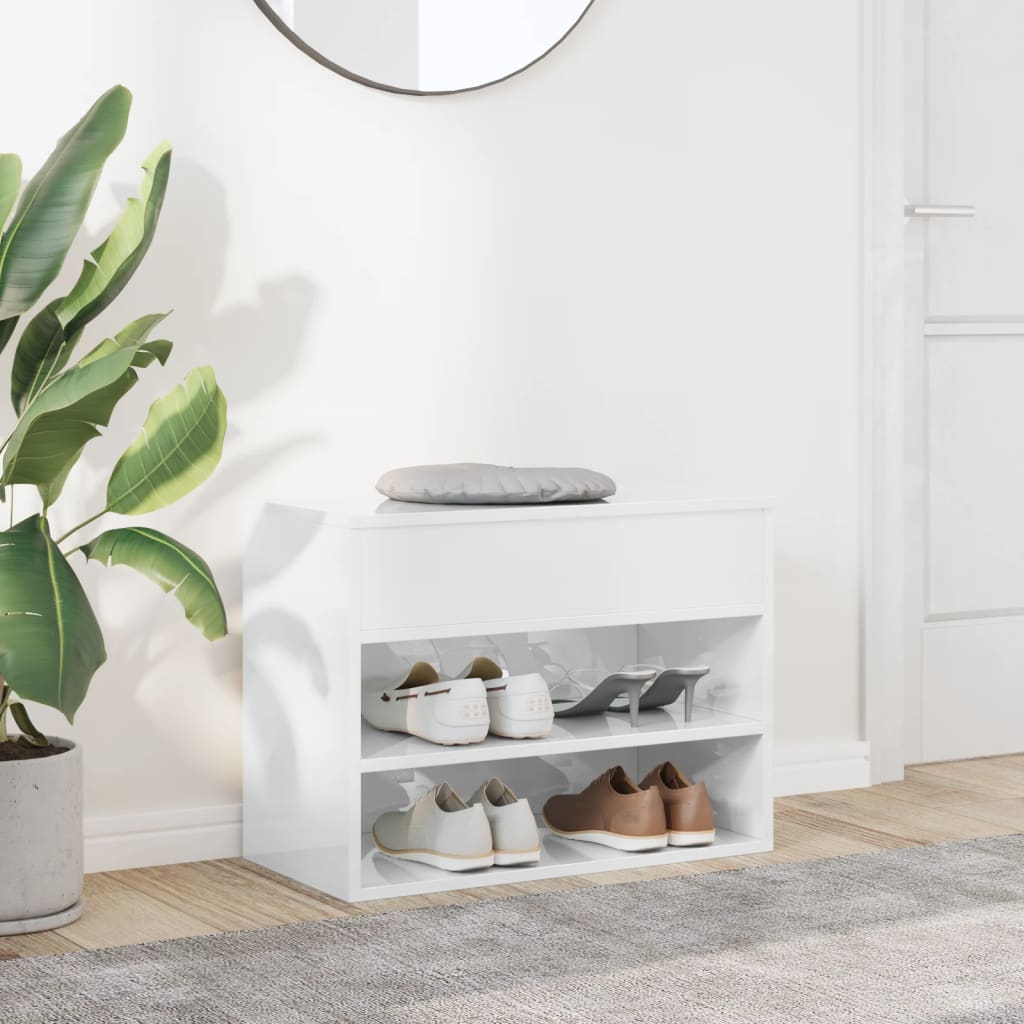 skobænk 60x30x45 cm konstrueret træ hvid højglans