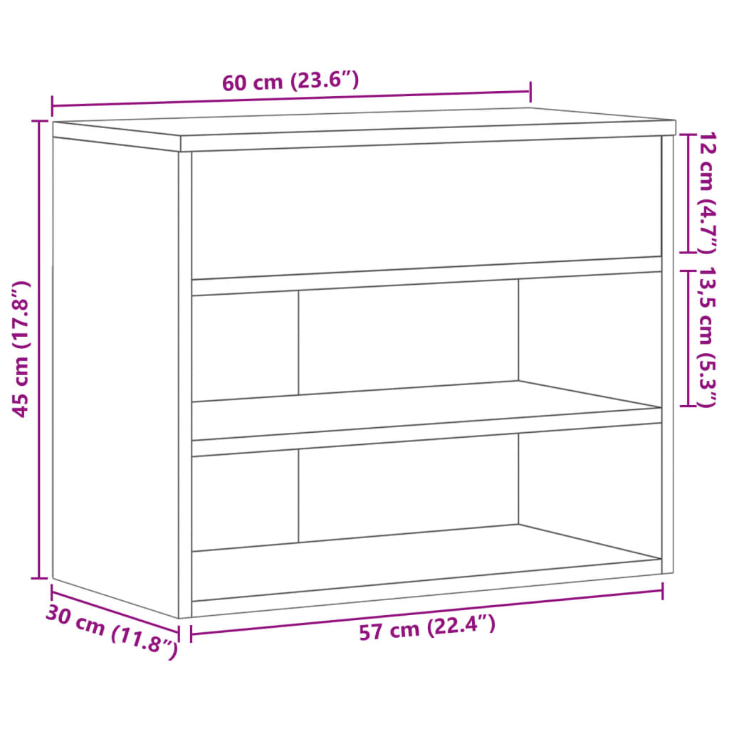 skobænk 60x30x45 cm konstrueret træ hvid højglans