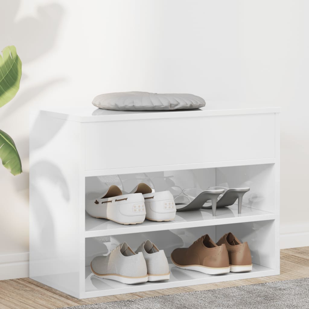 skobænk 60x30x45 cm konstrueret træ hvid højglans