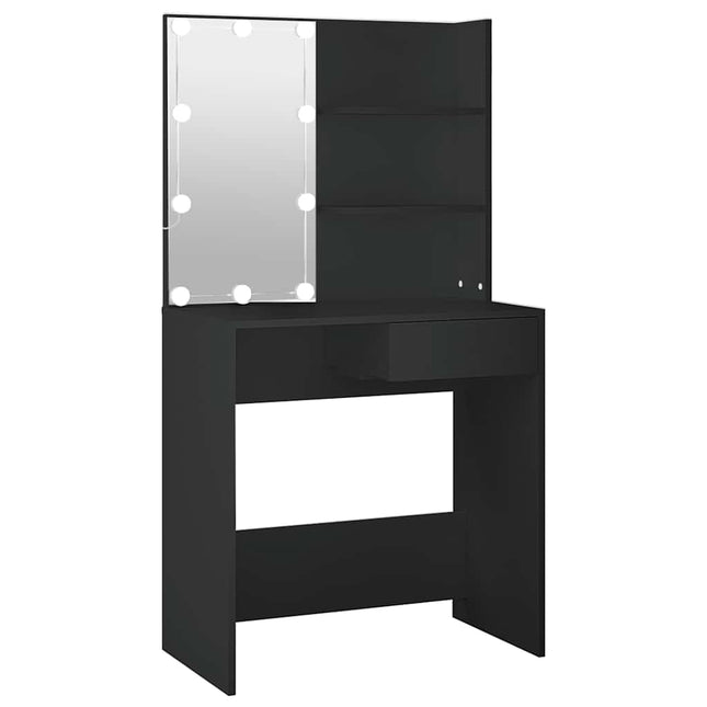 makeupbord med LED-lys 74,5x40x141 cm sort