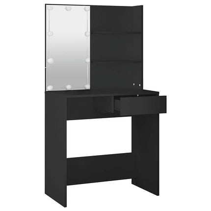 makeupbord med LED-lys 74,5x40x141 cm sort
