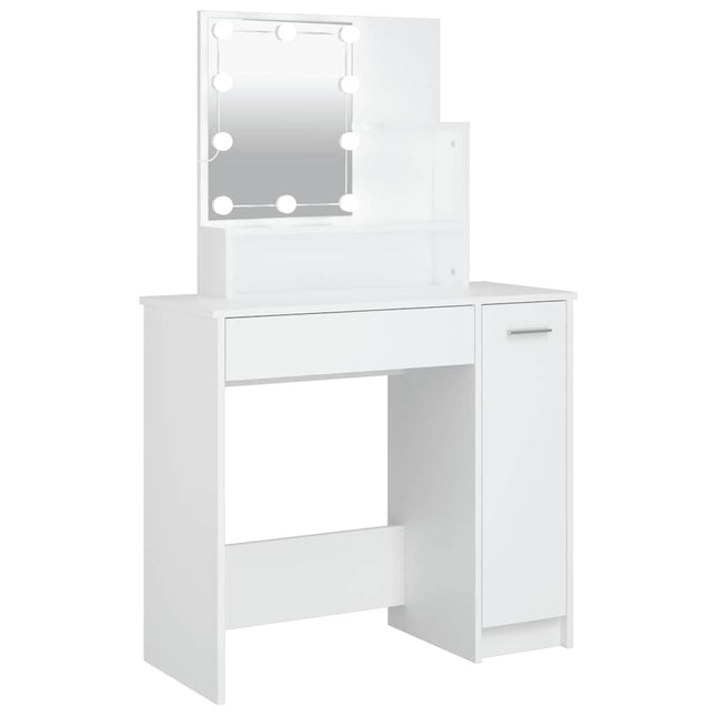 makeupbord med LED-lys 86,5x35x136 cm hvid