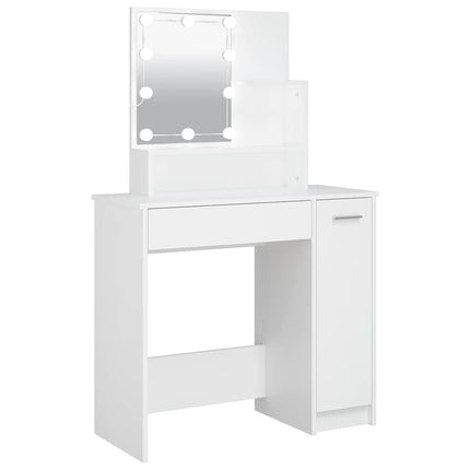 makeupbord med LED-lys 86,5x35x136 cm hvid