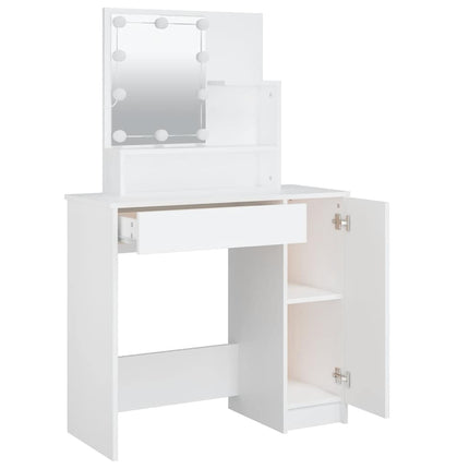 makeupbord med LED-lys 86,5x35x136 cm hvid