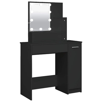 makeupbord med LED-lys 86,5x35x136 cm sort