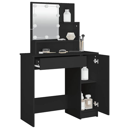 makeupbord med LED-lys 86,5x35x136 cm sort