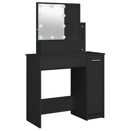 makeupbord med LED-lys 86,5x35x136 cm sort