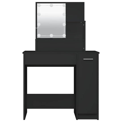 makeupbord med LED-lys 86,5x35x136 cm sort