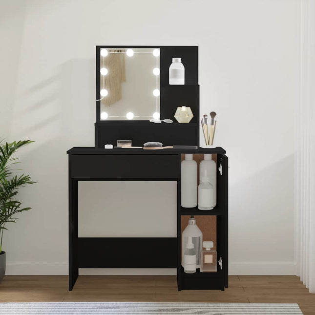 makeupbord med LED-lys 86,5x35x136 cm sort
