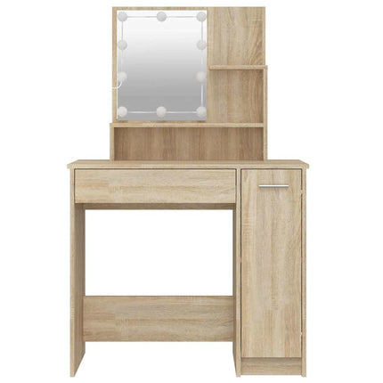 makeupbord med LED-lys 86,5x35x136 cm sonoma-eg