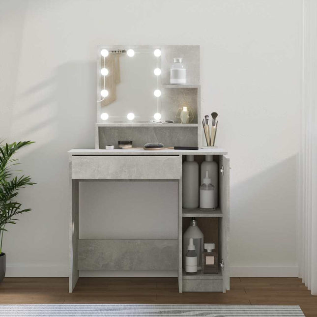 makeupbord med LED-lys 86,5x35x136 cm betongrå