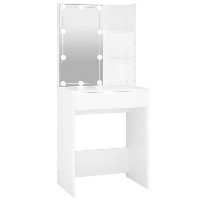 makeupbord med LED-lys 60x40x140 cm hvid