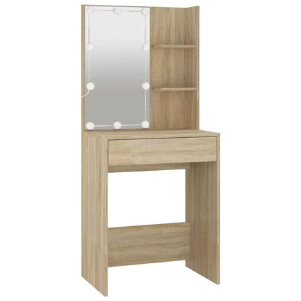 makeupbord med LED-lys 60x40x140 cm sonoma-eg