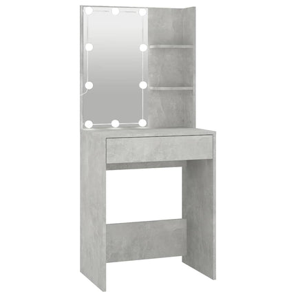 makeupbord med LED-lys 60x40x140 cm betongrå