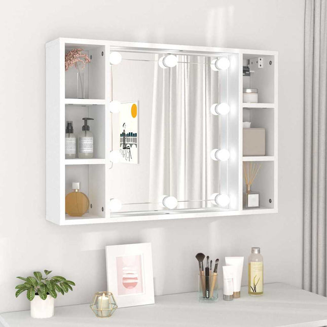 spejlskab med LED-lys 76x15x55 cm hvid