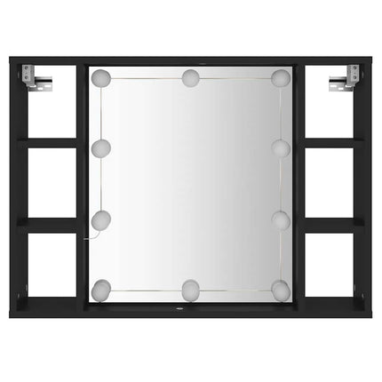 spejlskab med LED-lys 76x15x55 cm sort