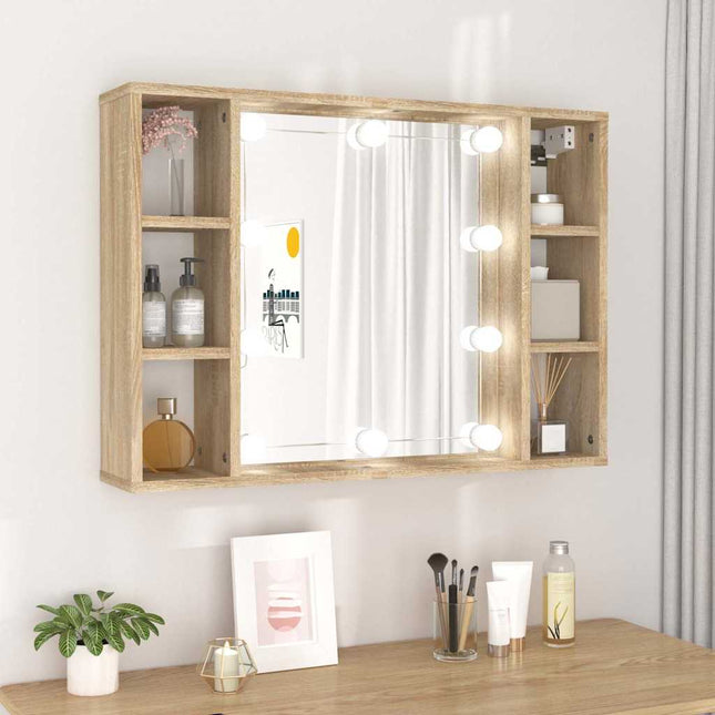 spejlskab med LED-lys 76x15x55 cm sonoma-eg