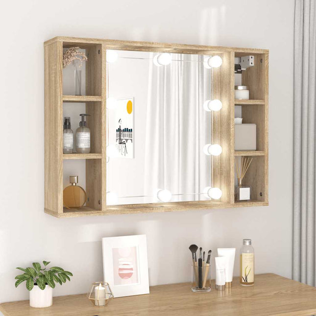 spejlskab med LED-lys 76x15x55 cm sonoma-eg