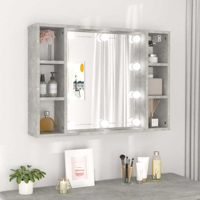 spejlskab med LED-lys 76x15x55 cm betongrå
