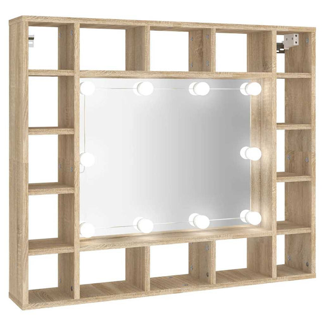 spejlskab med LED-lys 91x15x76,5 cm sonoma-eg