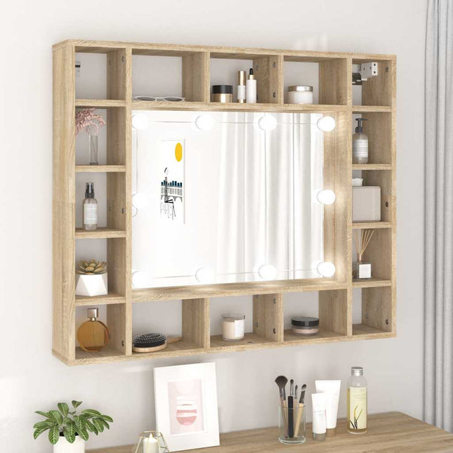 spejlskab med LED-lys 91x15x76,5 cm sonoma-eg