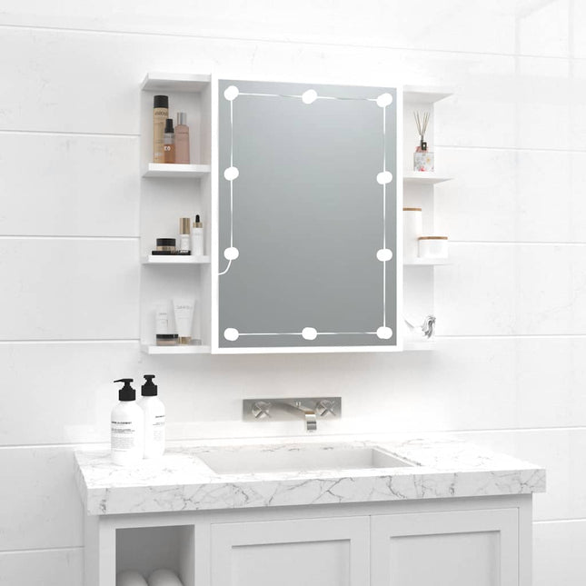 spejlskab med LED-lys 70x16,5x60 cm hvid