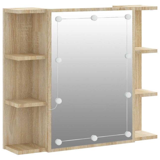 spejlskab med LED-lys 70x16,5x60 cm sonoma-eg