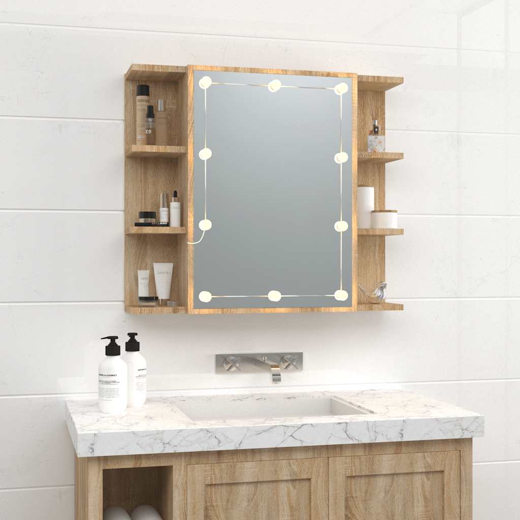 spejlskab med LED-lys 70x16,5x60 cm sonoma-eg