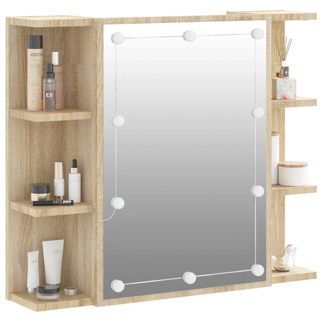 spejlskab med LED-lys 70x16,5x60 cm sonoma-eg