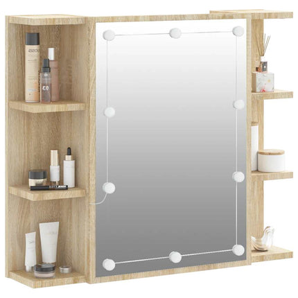 spejlskab med LED-lys 70x16,5x60 cm sonoma-eg