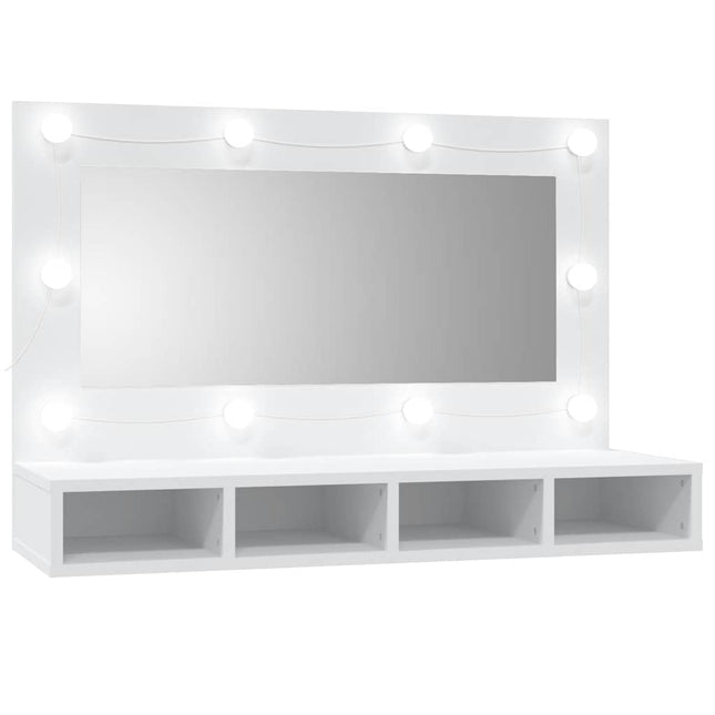spejlskab med LED-lys 90x31,5x62 cm hvid