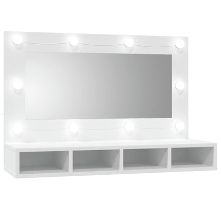 spejlskab med LED-lys 90x31,5x62 cm hvid